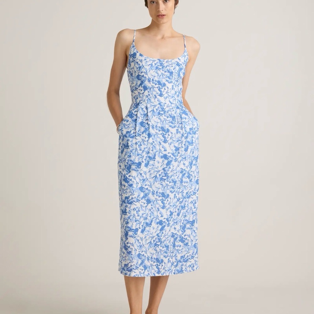 Quince Blue and White Floral Spaghetti-Strap Maxi Dress